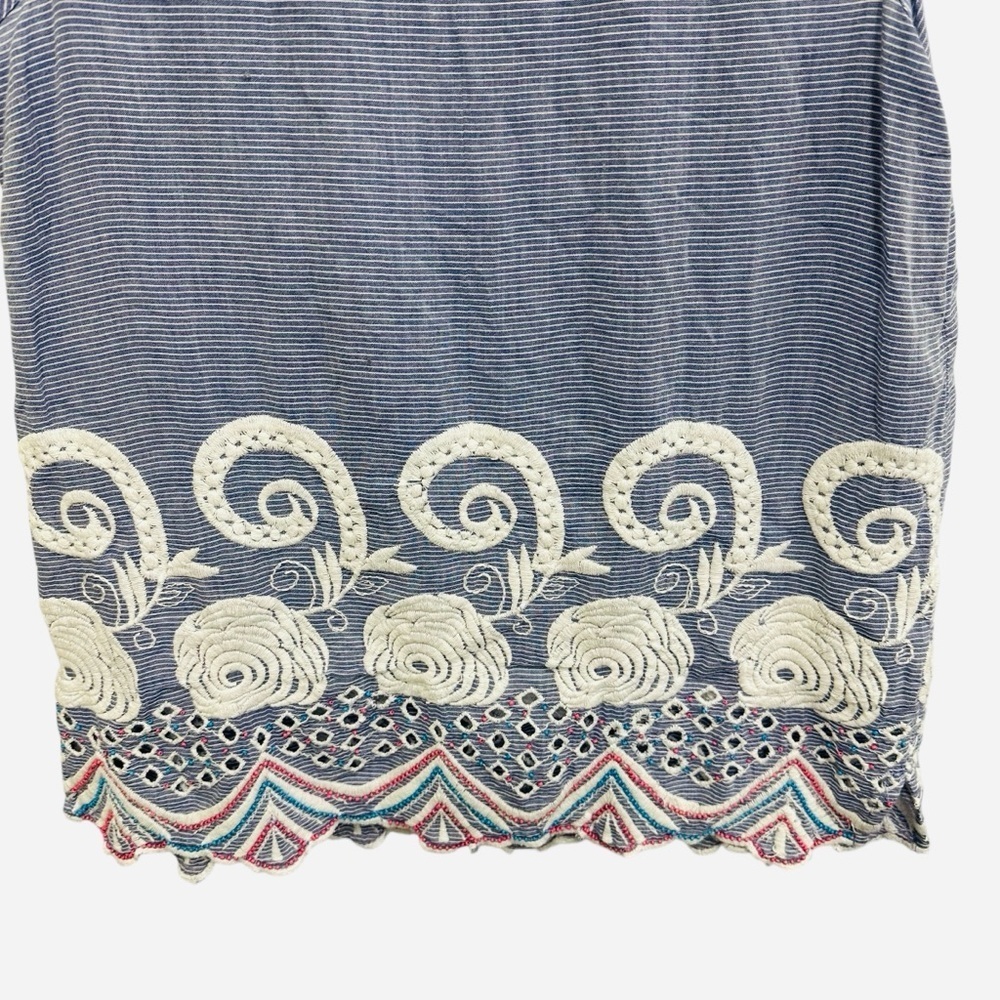 Talbots blue white striped top with embroidery and scalloped hem spring summer - Picture 8 of 11
